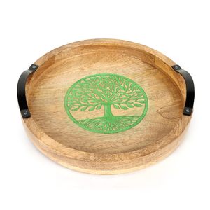 Juego de bandejas para servir de madera de nogal personalizadas de primera calidad, bandeja ligera de madera Natural para refrescos de café con asas de Metal - Product Image 1