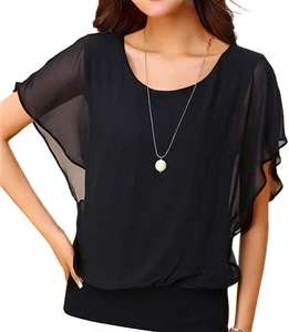 Fabricante de Ropa, <span class=keywords><strong>Blusa</strong></span> Túnica de Gasa Sedosa de Alta Calidad para Mujer, Holgada, Informal, de Manga Corta - Product Image 1
