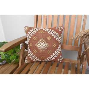 Brown Wool Kilim Patchwork <b>Pillow</b> 14x14 Inch Rustic Accent <b>Pillow</b> Woven <b>Silk</b> Vintage Floral Print Portable Bedding for Living - Product Image 1