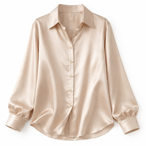 Blusa de Satén de Seda para Mujer, Holgada, con Botones, Color Sólido, Elegante, Informal, para Oficina, Manga Larga, Antiarrugas, Transpirable, Teñido Liso, OEM - Product Image 3