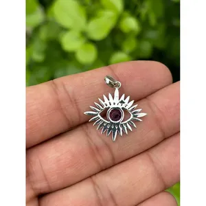 Colgante de Amatista Natural con Ojo Turco, Plata de Ley 925, Joyería Fina Hecha a Mano con Piedras Preciosas, Proveedor Mayorista - Product Image 2