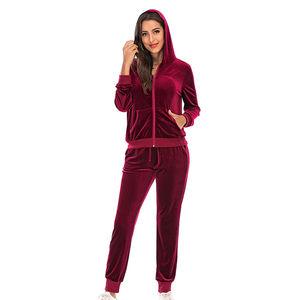 Conjunto Deportivo de Terciopelo Personalizado para Mujer, 2 Piezas, Sudadera con Capucha y Pantalones, Impresión de Logotipo OEM Directo de Fábrica, Ropa de Salón de Poliéster Suave - Product Image 1