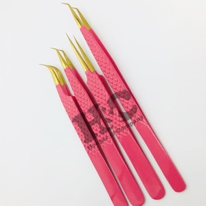 ชุดแหนบต่อขนตาทำจากสเตนเลสชุดขนตาสีแดงพร้อมปลายทอง - Product Image 6