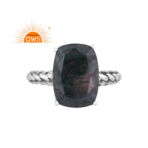 แหวนพลอยมอสอาเกตสีเขียวธรรมชาติสีเงินสเตอร์ลิงออกซิไดซ์ขายดีที่สุดสำหรับเป็นของขวัญสำหรับผู้หญิง - Product Image 1