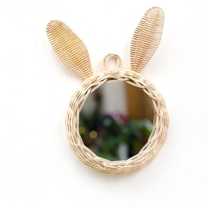 Miroirs muraux, petits miroirs en rotin, art de décoration, en forme d'animal, lapin, fait à la main, pour chambre d'enfant, idée cadeau pour les petits - Product Image 1