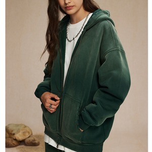 Custom Men's Half Zip up Solid Color Hoodie Washed Technicis in Sustainable Knitted Fabric Washed Technique - Product Image 1