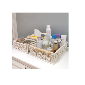 Hot Selling <b>Baskets</b> Wholesale Handmade Macrame <b>Storage</b> <b>Basket</b> Boho Decor Cotton Rope Handwoven Hollow <b>Basket</b> With Handle - Product Image 1