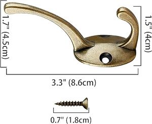 Ganchos de latón antiguo Rieles Tornillos montados en la pared Estilo retro Ganchos dobles Utilidad Ganchos negros Abrigo Bufanda Bolsa Toalla Llavero Sombrero - Product Image 4