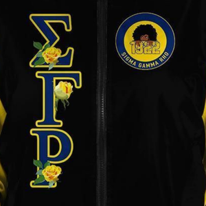 Chaqueta Universitaria de Satén SGRho Sigma Gamma Rho 1922 Azul Real Dorado Griego para Mujer - Product Image 3
