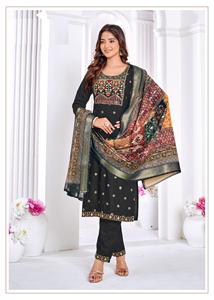 Rayonne broderie travail 3 pièces Kurti ensemble & Kurta pantalon Dupatta ensemble dames Kurtis pour femmes en inde vêtements ethniques pour femmes - Product Image 3