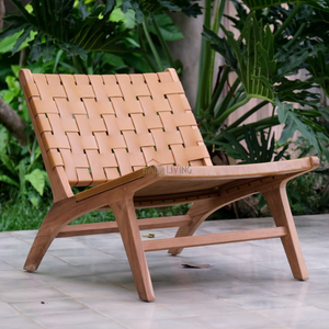 Silla de comedor moderna para exterior con marco de madera maciza de teca y diseño minimalista tejido de ratán ecológico - Product Image 4