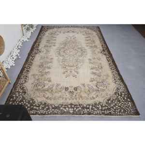 Alfombra ecológica de lana Vintage, diseño de retales beige y marrón, hecha a mano, pila mediana, área grande, rectángulo de 5,8x9,7 pies para el suelo del hogar - Product Image 1