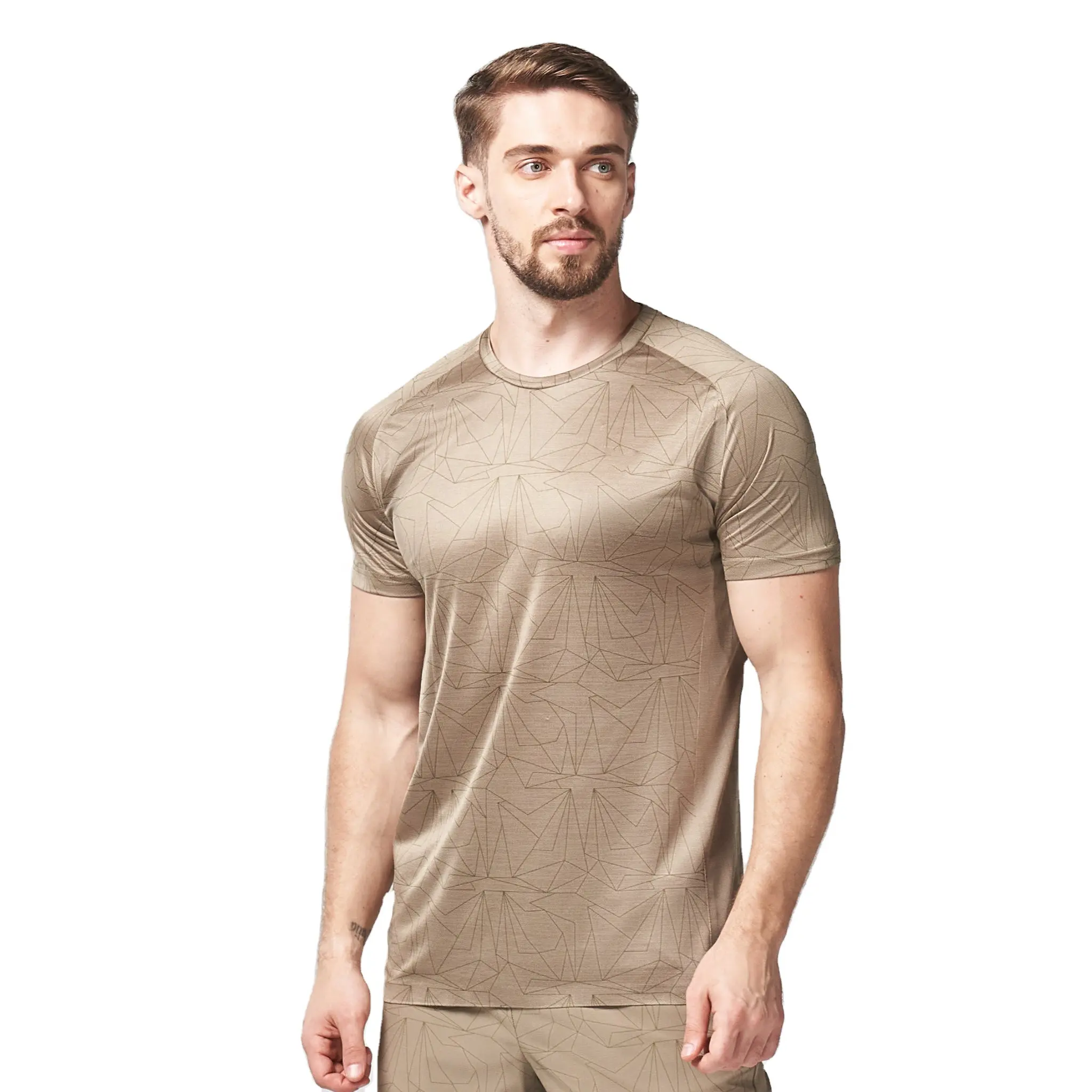 4 방향 스트레치 기능과 파키스탄산 후면 환기 패널을 갖춘 남성용 커버 그린 프린트 티셔츠