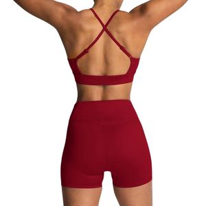 Conjunto de pantalones cortos de Sujetador deportivo de dos piezas de cintura alta para mujer, ropa deportiva acolchada sin costuras, conjuntos de entrenamiento de Yoga, gimnasio, correr y Fitness - Product Image 2