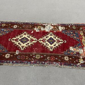 3x6.3 ft Turkish Vintage <b>Wool</b> Rug Eco-Friendly Patchwork Design <b>Red</b> Plants & Trees Pattern Accent Rug with Latex Backing - Product Image 3