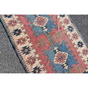 Alfombra Kilim turca Vintage, rojo, azul, 3,9x5,9 pies, diseño de retazos de estilo clásico, látex de lana para sala de estar, pasillo, rompecabezas de PP - Product Image 5