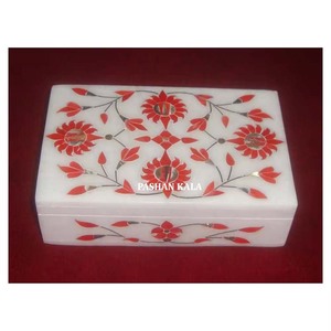 High Quality Jewelry <b>Box</b> Handmade Gorgeous Design <b>White</b> Marble Inlay <b>Box</b> in Rectangular Shape for Wedding and Home Decorative - Product Image 1
