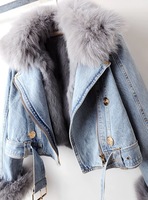 Blouson bomber en jean pour femme, col à capuche, doublure en peau de mouton, coton imperméable, écologique, respirant, réversible, court, chaud