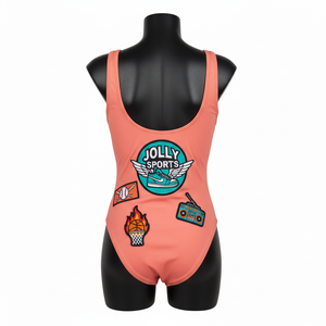 Traje de baño para mujer, 220 GSM, poliéster, spandex, color melocotón, de una pieza, con bordado, parche, logotipo personalizado. - Product Image 3