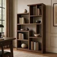 Étagère de rangement et de présentation en bois avec compartiments ouverts