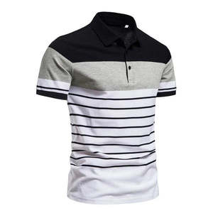Polo de manga corta de algodón supersuave para hombre, estampado informal a rayas, personalizable, teñido liso, diseño antibolitas - Product Image 1