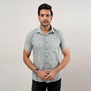 Chemise décontractée bleu grisâtre pour homme, col mandarin, 100 % coton, tissu popeline respirant, coupe classique, pour le bureau, saison estivale - Product Image 2