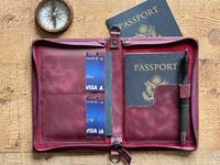 Portefeuille de voyage personnalisé en cuir véritable, durable, vintage, avec fermeture éclair, bouton-pression, porte-cartes sécurisé, pliable en deux