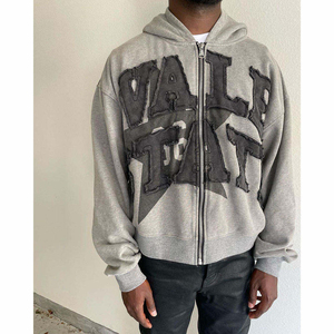 Sudadera con capucha con bordado desgastado para hombre grueso de alta calidad personalizada 100% algodón con parche bordado con apliques para invierno - Product Image 2