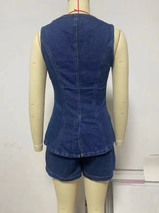 Ensembles pour femmes 2 pièces sans manches simple boutonnage haut ensembles taille haute mode Shorts costume 2024 été ample bureau dame tenue - Product Image 3