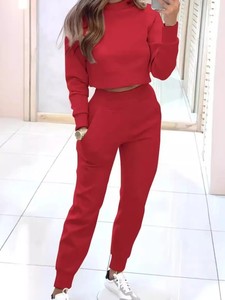 100% chándales de algodón orgánico con cuello redondo, chándales de diseño elegante para mujer, conjunto informal de manga larga de alta calidad de 2 piezas - Product Image 5