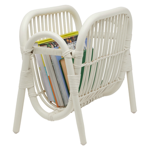 ชั้นวางนิตยสารหวายสีขาวตะกร้าหนังสือพิมพ์สานด้วยมืออุปกรณ์จัดระเบียบเครื่องจักสานสไตล์โบโฮสำหรับห้องนั่งเล่นดีไซน์เรียบง่ายทันสมัย - Product Image 3