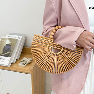 Nuevo Bolso de Verano para Mujer, Tejido a Mano con Bambú, Diseño Semicircular, con Perlas, para la Playa o Vacaciones - Product Image 4