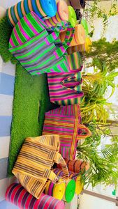 Bolsas de compras a rayas ecológicas de PP tejidas recicladas de nailon reutilizables TAMAÑO DE Color personalizado Uso de supermercado hecho India a granel - Product Image 5