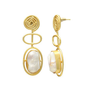 Pendientes de Perlas de Agua Dulce Naturales Blancas Ostra Vintage MRG Christian, con Alambre Trenzado, Latón Chapado en Oro de 24K, Hechos a Mano - Product Image 2