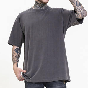 Camiseta lavada con piedra ácida Vintage para hombre directa de fábrica 100% algodón de gran tamaño Fitness cuello redondo estilo de punto desgastado - Product Image 4