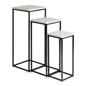 Free Standing <b>Set</b> of 2 Black Iron Frame Marble <b>Nesting</b> Side <b>Table</b> <b>Coffee</b> <b>Table</b> Modern Furnitures - Product Image 1