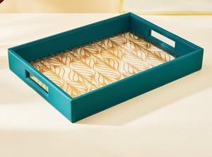 Bandeja de servicio de cuero de último diseño con mango de metal para el hogar, hotel y utensilios de cocina, bandeja para servir comida, logotipo personalizado - Product Image 2