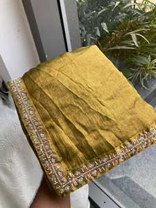 Nouvelle création : Saree de fête traditionnel en mousseline de soie pure Fendi, broderie de perles de diamant lourdes, séchage rapide, pour mariage et Diwali - Product Image 3