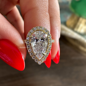 Magnifique bague halo en diamant de laboratoire taille poire, certifiée IGI, bijoux de luxe pour femmes, élégant cadeau de fiançailles ou de mariage - Product Image 1