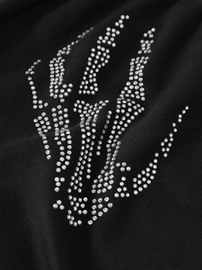 Pantalones Deportivos con Estampado de Esqueleto y Pedrería, Talla Grande, Pierna Ancha, Estampados para Invierno, Regreso a Clases, Graduación - Color Sólido - Product Image 2