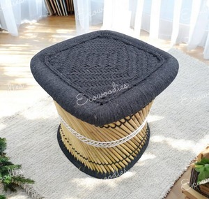 Tabouret simple tissé de canne en bambou naturel élégant moderne Console d'incrustation d'os de pouf pour l'usage extérieur de jardin ou de parc de balcon terrasse - Product Image 2