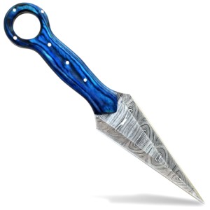 Cuchillo de Hoja Fija de Doble Filo para Acampar al Aire Libre, Hoja de Acero de Damasco Duradera y Multiusos - Product Image 1