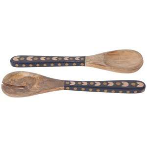 Unique Enamel Print Mango Wood Salad Server Set Elegant Home Restaurant Tableware Decoration <b>Flatware</b> for Weddings - Product Image 1
