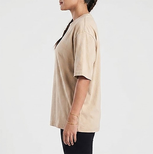 เสื้อยืดคอกลมโอเวอร์ไซส์ทรงหลวม ผ้าฝ้าย 100% ระบายอากาศดี แขนสั้น สีพื้น พิมพ์ลายโลโก้ เสื้อยืดผู้หญิง ขายดี - Product Image 5