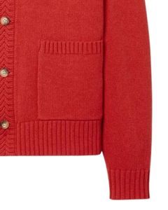 Red Soft Knit <b>Cardigan</b> Sweater <b>With</b> Cozy Warm Fabric And Front <b>Pockets</b> Plus Button Closure For Stylish Cotton Winter Wear - Product Image 6