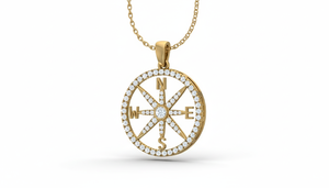 Women's 14K Gold & Natural Diamond The <b>Compass</b> Gold Pendant For Wedding Party Anniversary Gift Romantic Celebrations - Product Image 2