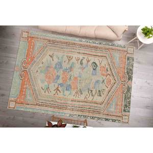 Tapis turc Oushak floral : Tapis vert de style antique, tapis imprimé, tapis doux non tissé - Product Image 1