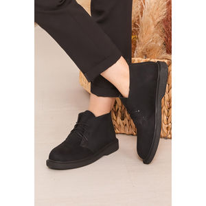 Botas de Ante Negras para Mujer, con Cordones, hasta el Tobillo, Tacón Plano de 5 cm, Plataforma Alta, Estilo Vaquero, para Otoño e Invierno, Hechas de Algodón - Product Image 2