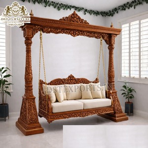 Rajasthani Style Teak Wood Home Traditional Wooden Jhula <b>Swing</b> With Carved Design And Cushions For Home Decoration USA - Product Image 5