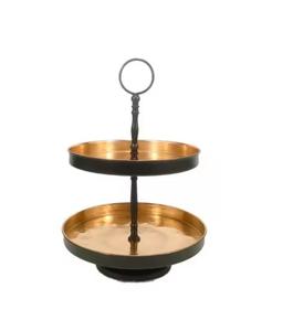 Soporte de pastel de Metal de 2 niveles de estilo europeo para servir acabado dorado decorativo diseño de flores soporte de pastel de Metal para exhibición de panadería - Product Image 1